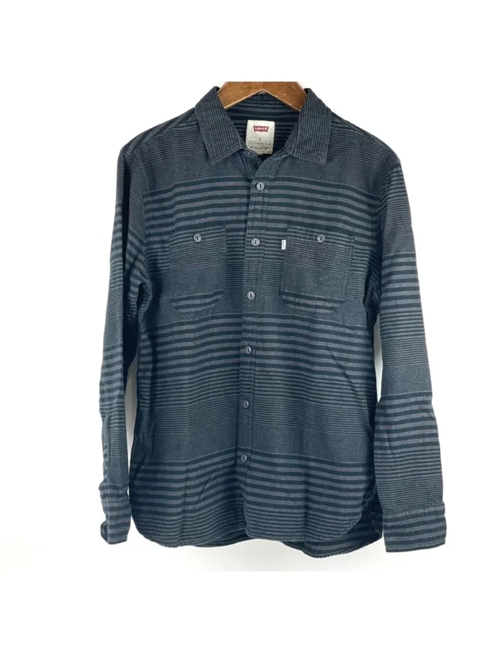 Levi's Mens Button Down Shirt Black and Gray Stripes Size M